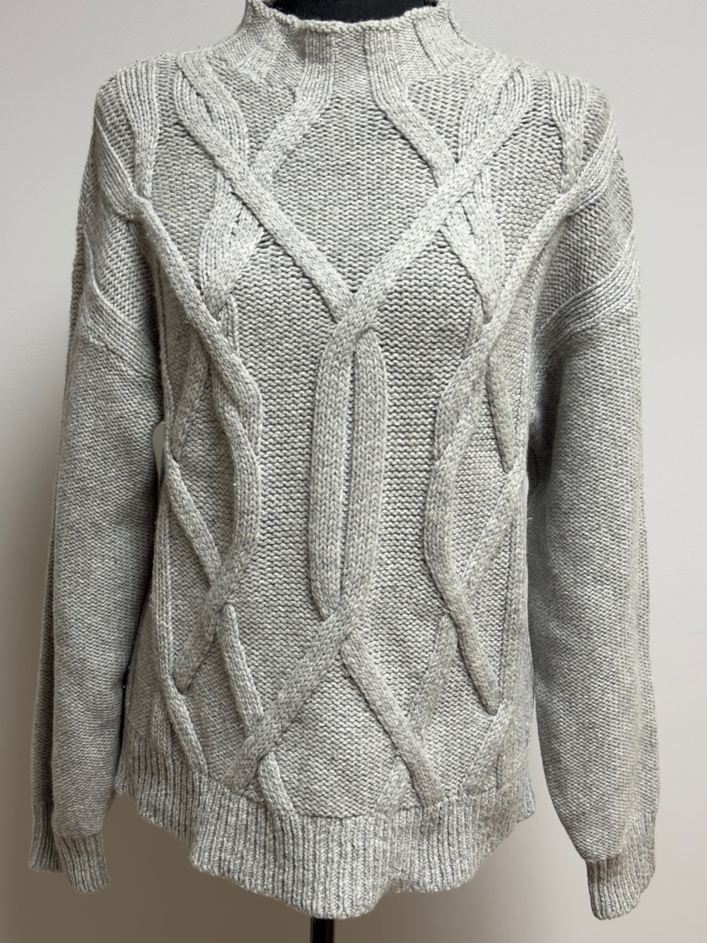 Everlane Women’s Gray Wool Chunky Cable Knit Mock Neck Sweater Medium